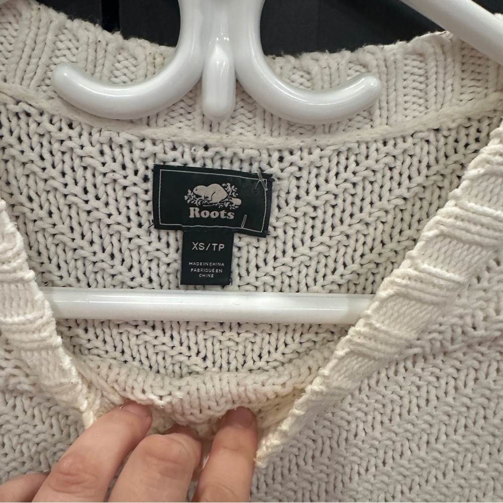 Roots Cotton Blend Knit Oversized Ivory Sweater Size XS Women’s - Picture 9 of 10